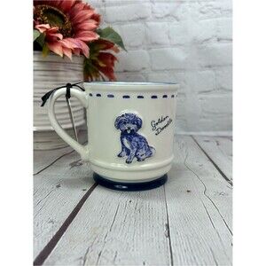 NWT dwell studio golden doodle Mug Blue White traditional cottage minimalist